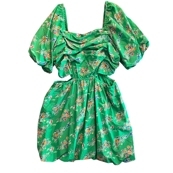 a new day Dresses & Skirts - Cut Out Bubble A Line Short Dress 1X Puff Short Sleeve Floral Green Lined Spring
